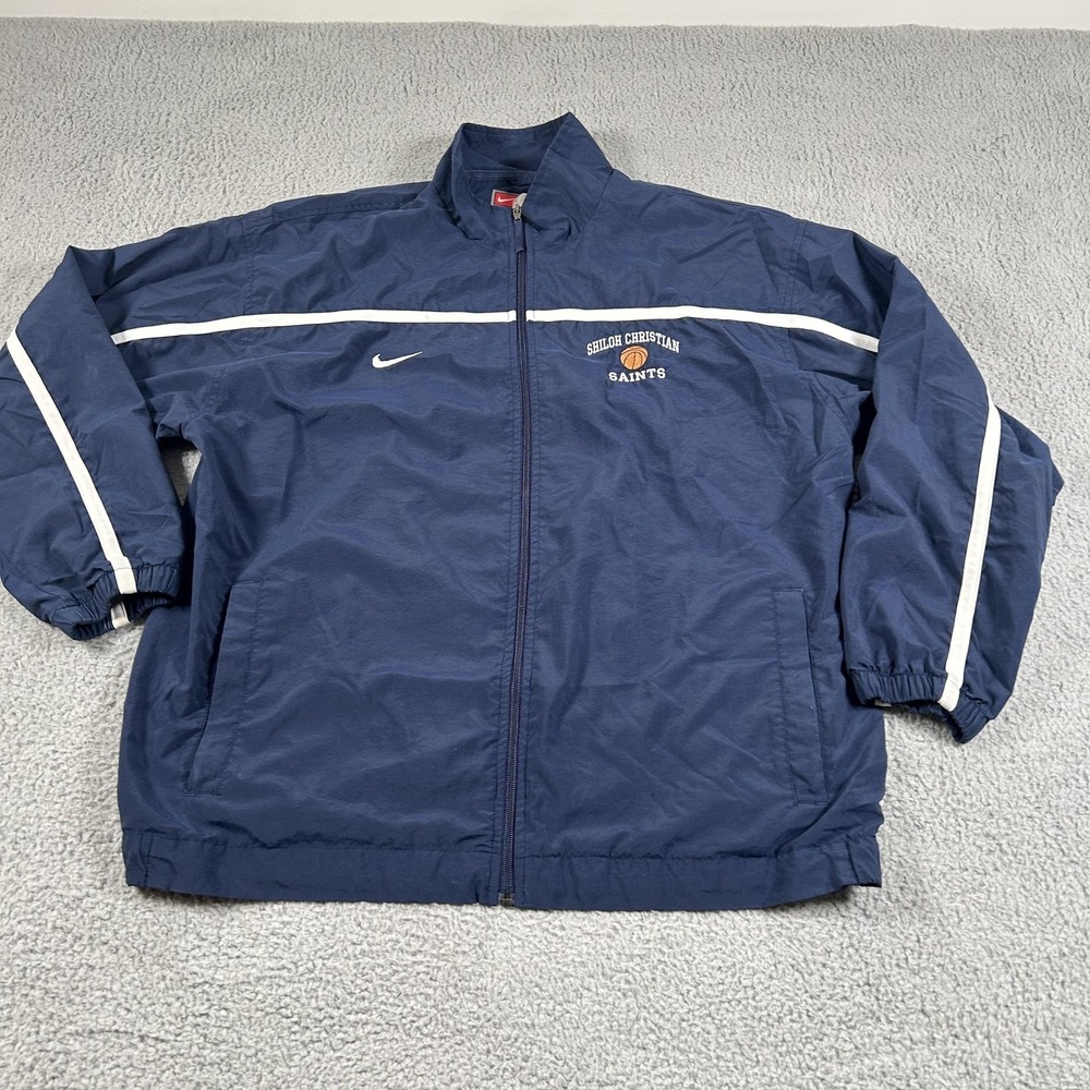 Vintage Shiloh Christian Saints Jacket Mens XL Blue Basketball Nike Windbreaker - Picture 1 of 16